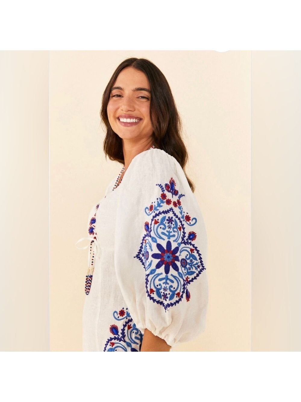 FARM Rio Off-White Navy Embroidery Mini Dress - Picture 5 of 11